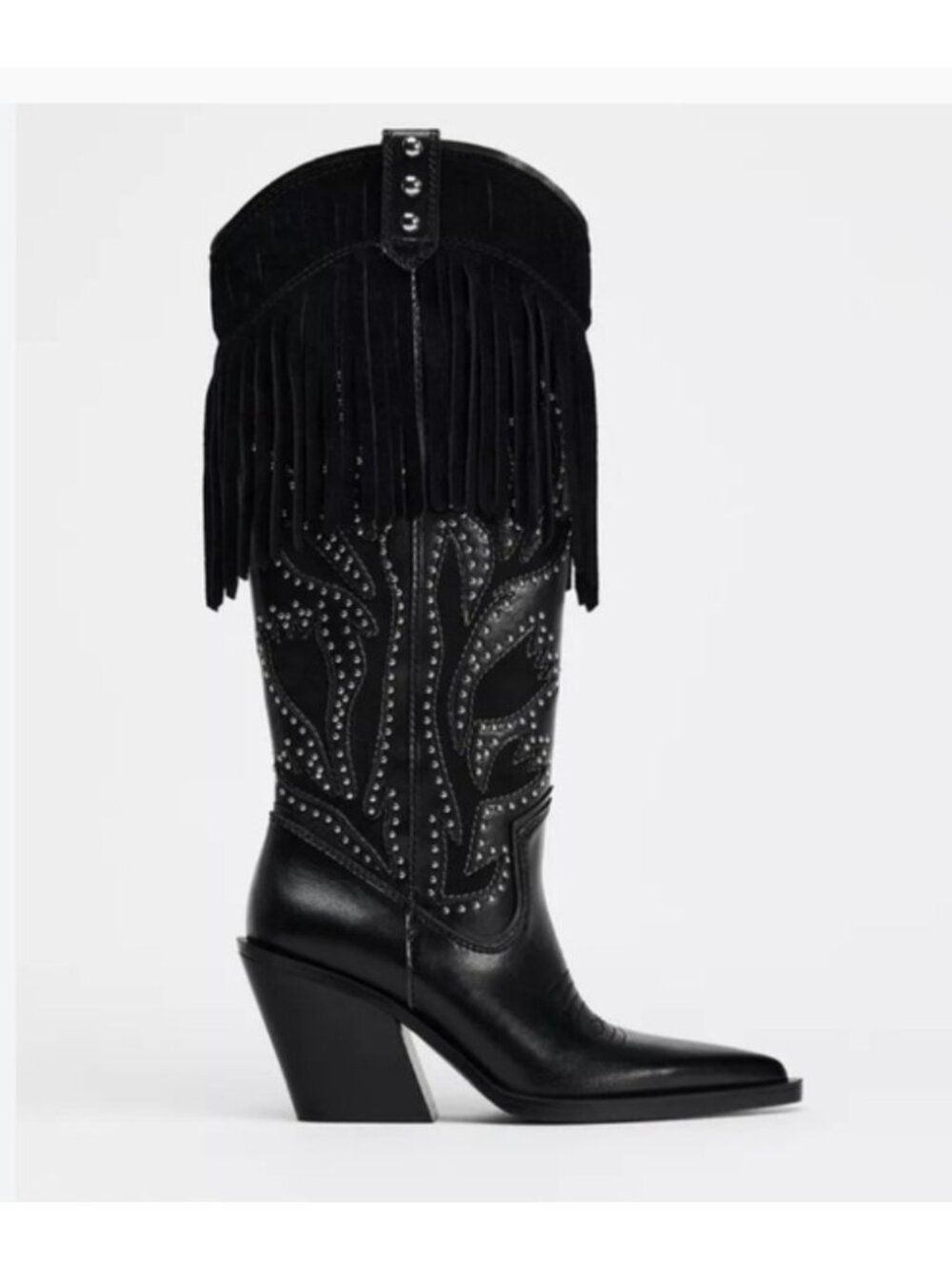Zara Womens Western Fringe Cowgirl Boots EU 37 US 6.5 Pointed Toe 3062/410 EUC
